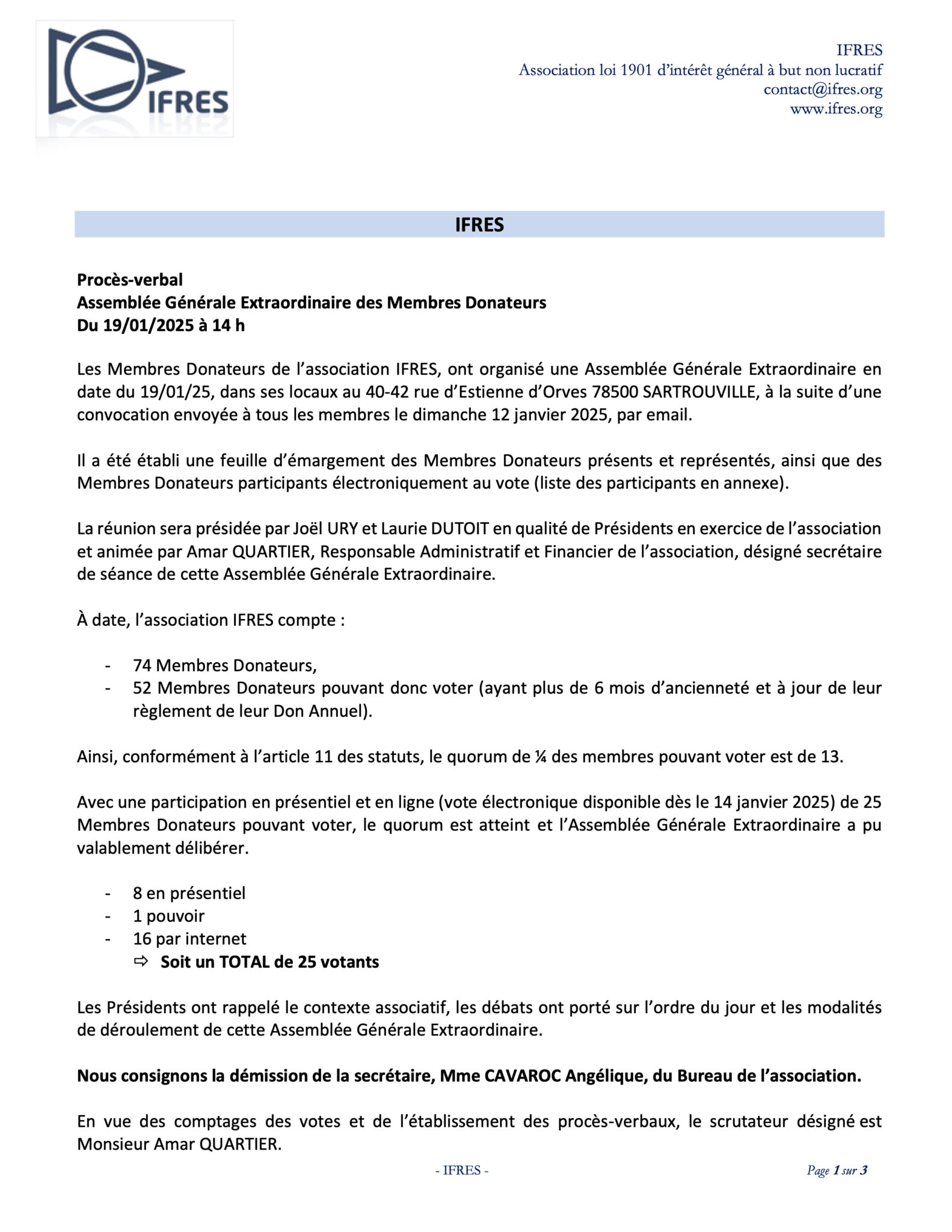 PV Assemblée Générale - IFRES